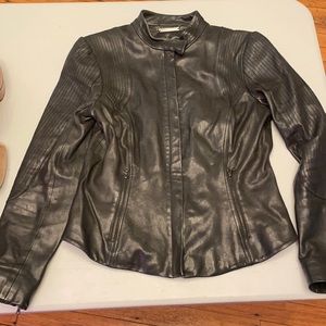 Black leather Diane Von Furstenberg moto motorcycle jacket sz 12 DVF Eclaire